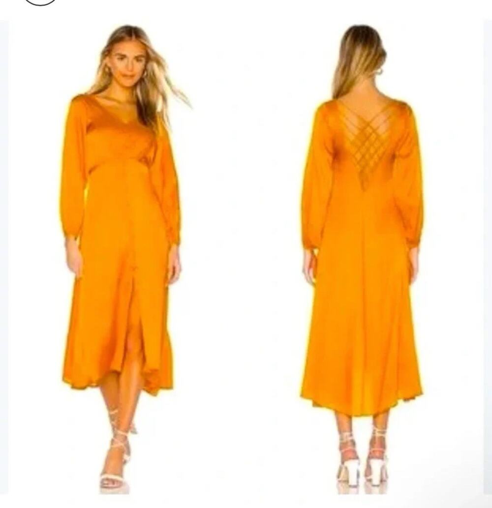 Free People Later Days Midi Dress XS 0 Orange Open Back REVOLVE Boho